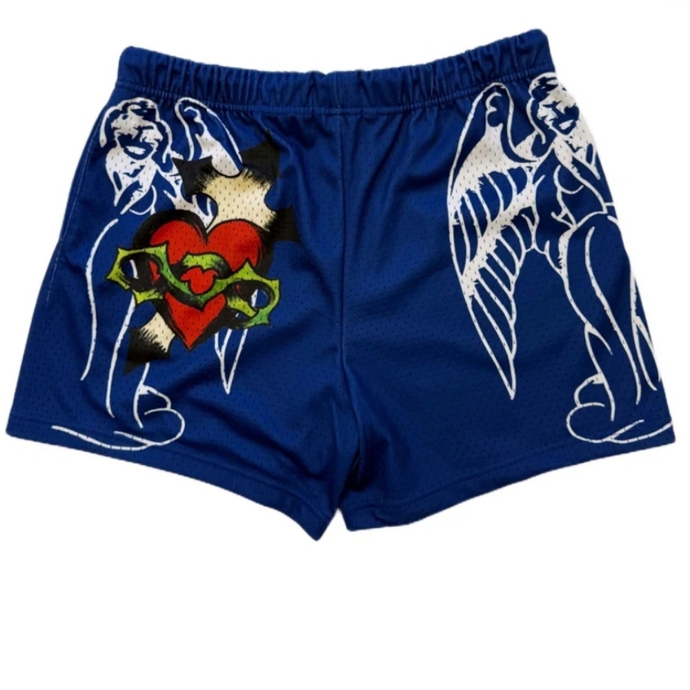 Ed Hardy Blue Graphic Mesh Shorts Size M